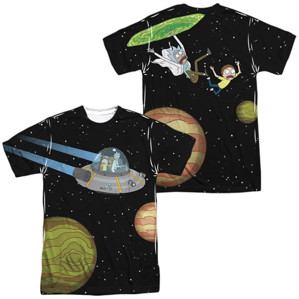 Rick And Morty Rick And Morty In Space Front Back Print Mens Poly Crew T Shirt White