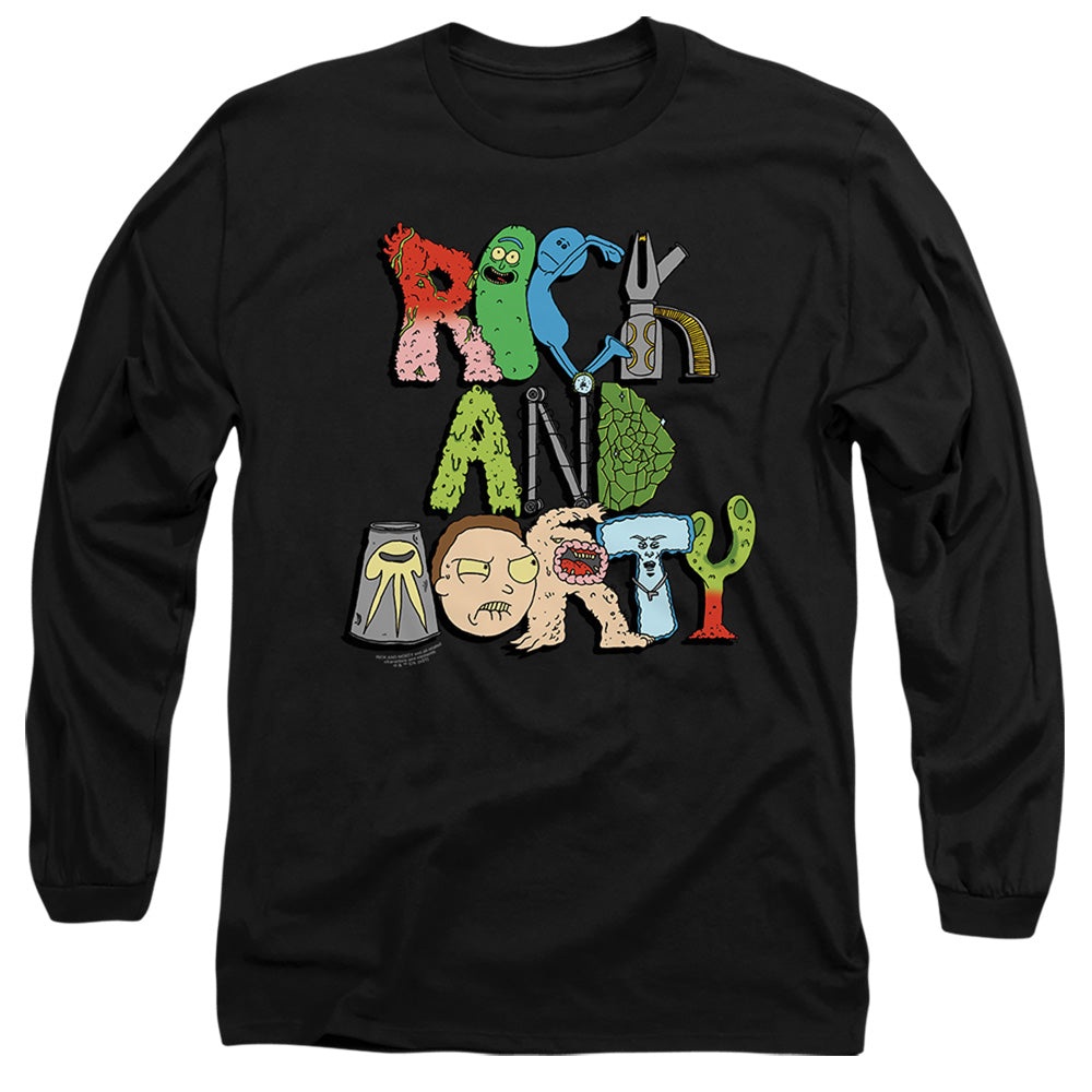 Rick And Morty Illustrated Logo Mens Long Sleeve Shirt Black Officially Licensed