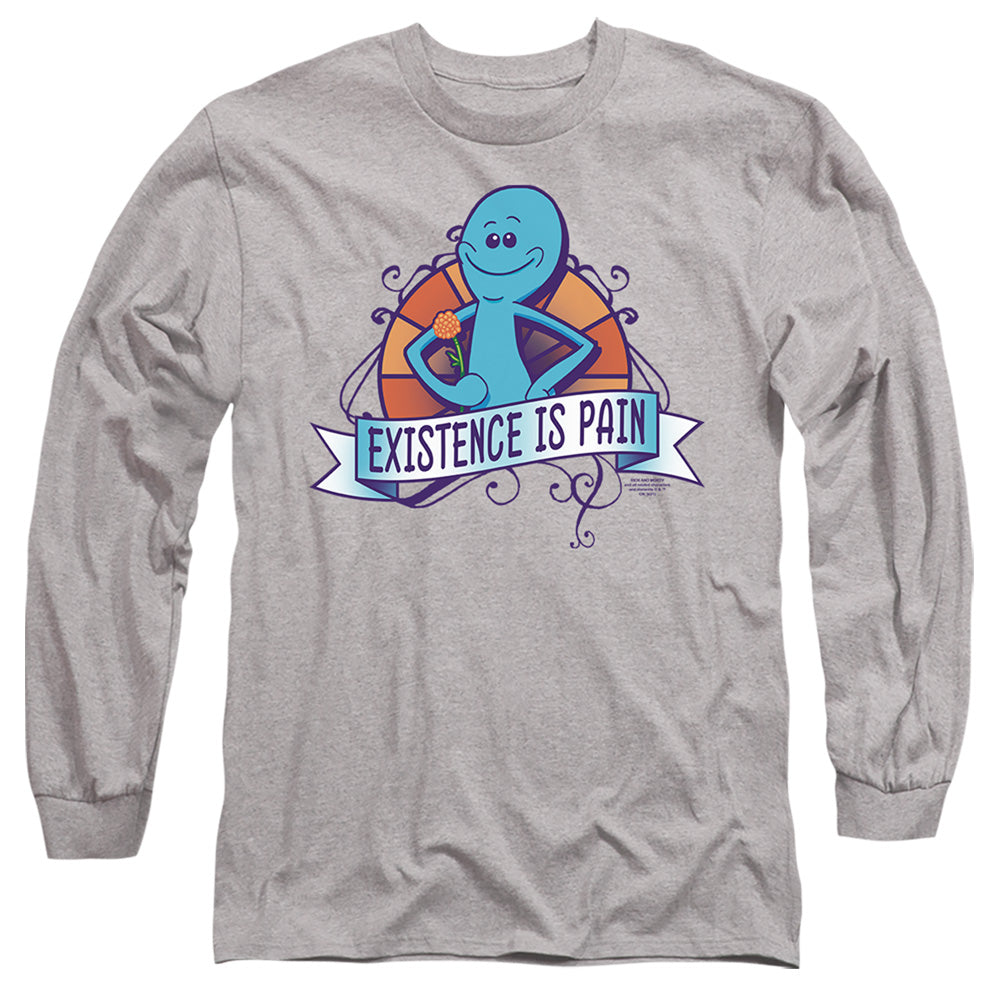 Rick And Morty Existence Is Pain Mens Long Sleeve Shirt Athletic Heather Officially Licensed