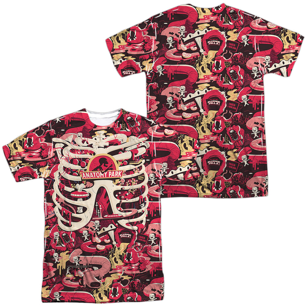 Rick And Morty Anatomy Park Front Back Print Mens Poly Crew T Shirt White