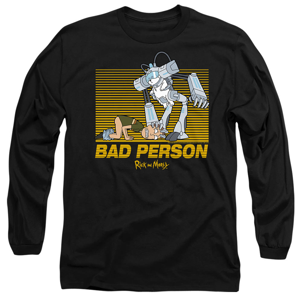 Rick And Morty Bad Person Mens Long Sleeve Shirt Black Officially Licensed