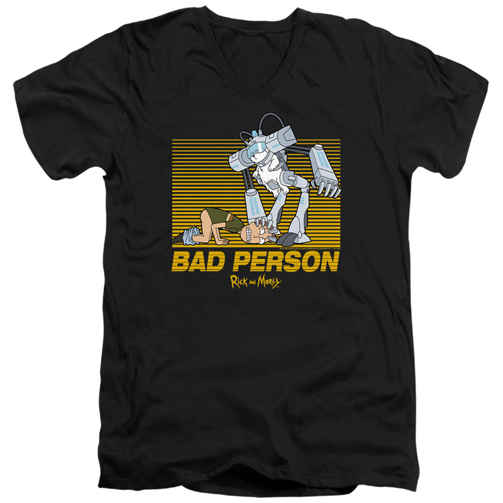 Rick And Morty Bad Person Mens Slim Fit V-Neck T Shirt Black