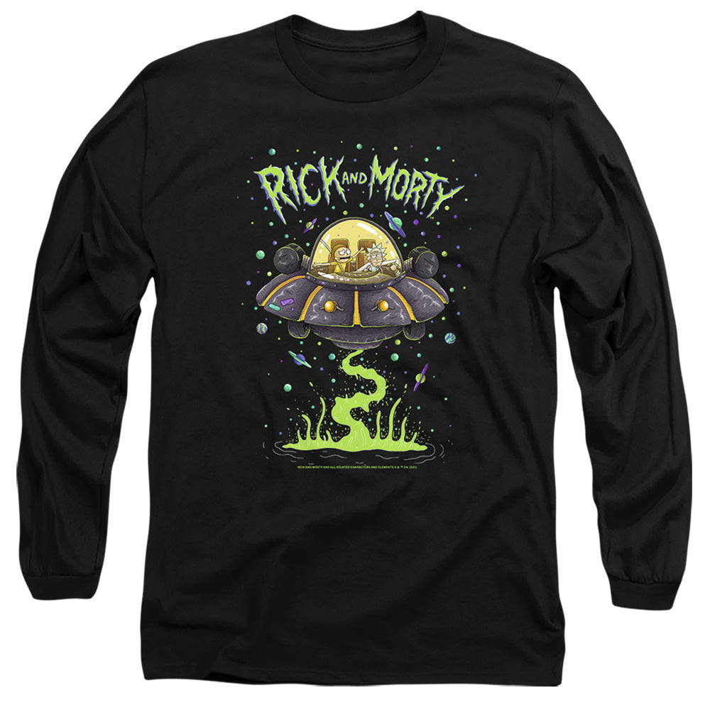 Rick And Morty Drunk Rick Ship Mens Long Sleeve Shirt Black Officially Licensed
