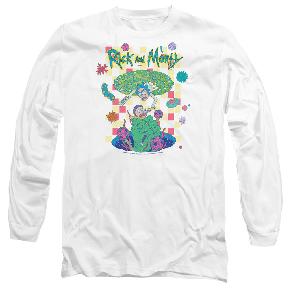 Rick And Morty Falling Portals Mens Long Sleeve Shirt White Officially Licensed