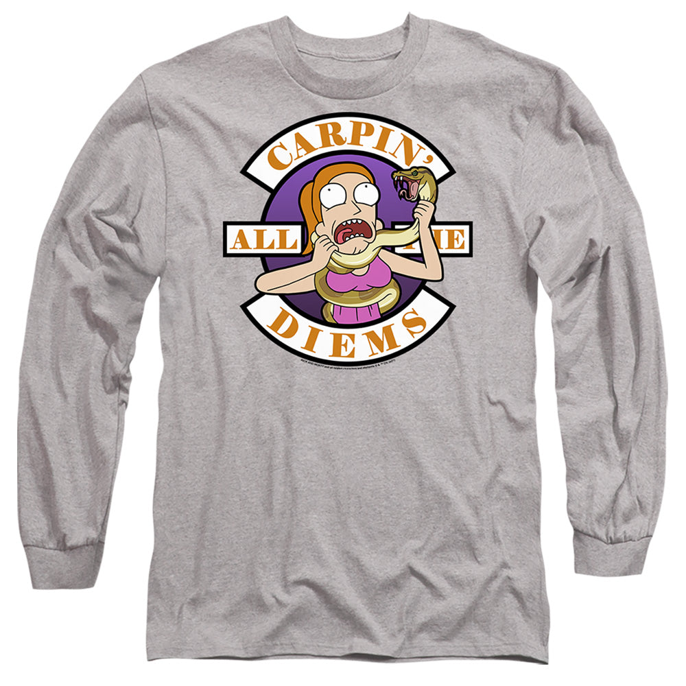 Rick And Morty Carp En All Them Diems Mens Long Sleeve Shirt Athletic Heather Officially Licensed