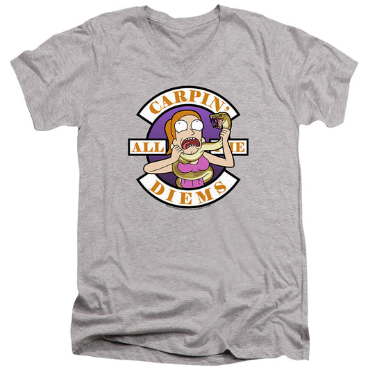 Rick And Morty Carp En All Them Diems Mens Slim Fit V-Neck T Shirt Athletic Heather