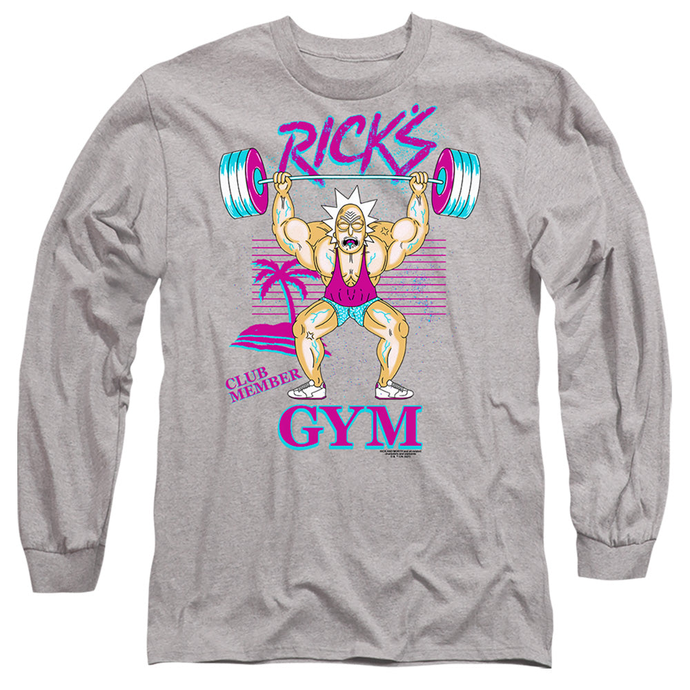 Rick And Morty Ricks Gym Mens Long Sleeve Shirt Athletic Heather Officially Licensed