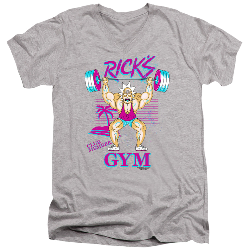 Rick And Morty Ricks Gym Mens Slim Fit V-Neck T Shirt Athletic Heather