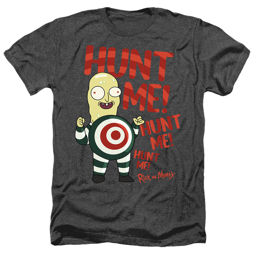 Rick And Morty Hunt Me Heather Mens T Shirt Black