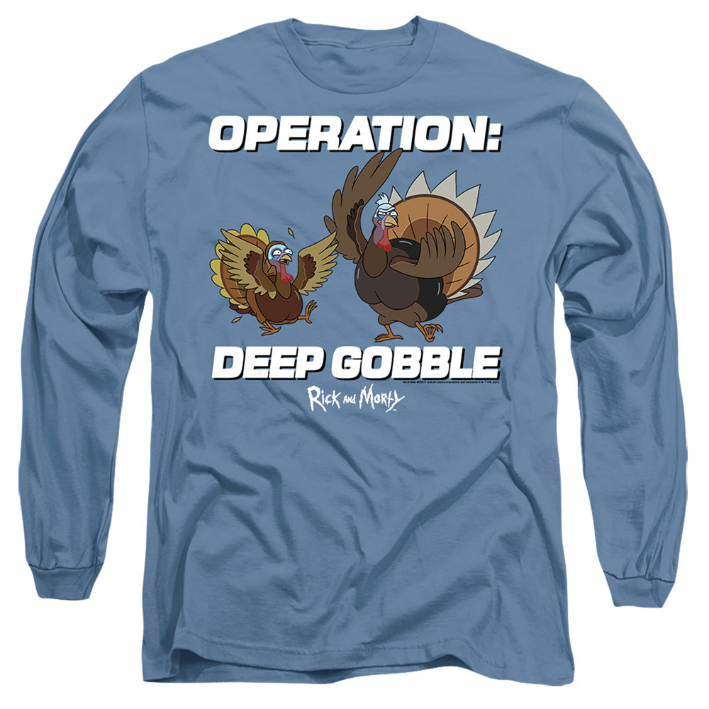 Rick And Morty Operation Deep Gobble Mens Long Sleeve Shirt Carolina Blue Officially Licensed