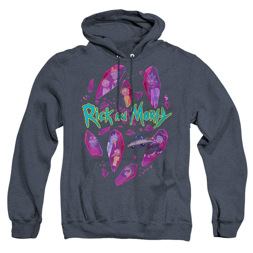 Rick And Morty Death Crystal Futures Heather Mens Hoodie Navy