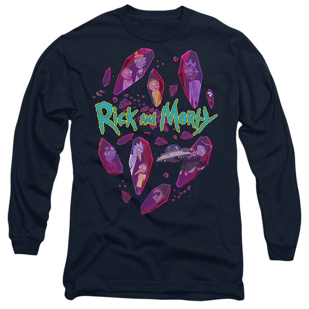 Rick And Morty Death Crystal Futures Mens Long Sleeve Shirt Navy Officially Licensed