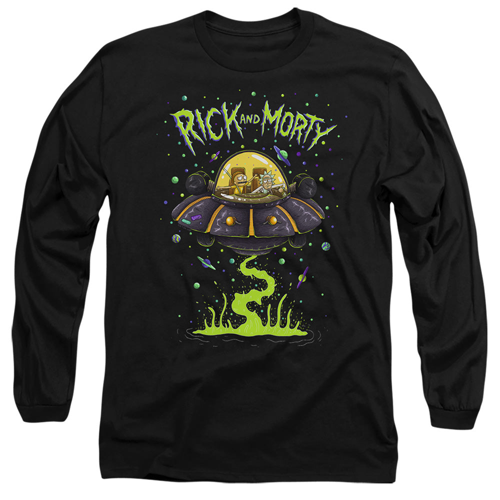 Rick And Morty Ufo Mens Long Sleeve Shirt Black Officially Licensed