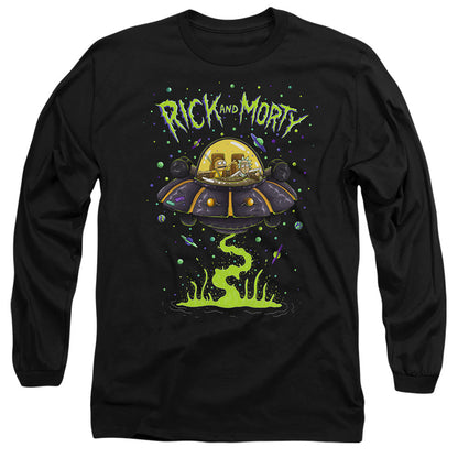 Rick And Morty Ufo Mens Long Sleeve Shirt Black Officially Licensed