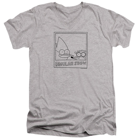 Regular Show Poloroid Mens Slim Fit V-Neck T Shirt Athletic Heather