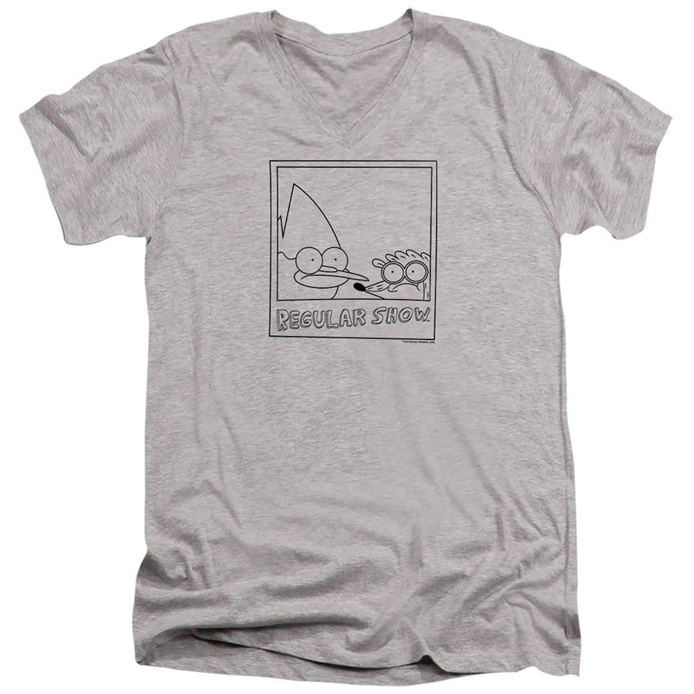 Regular Show Poloroid Mens Slim Fit V-Neck T Shirt Athletic Heather