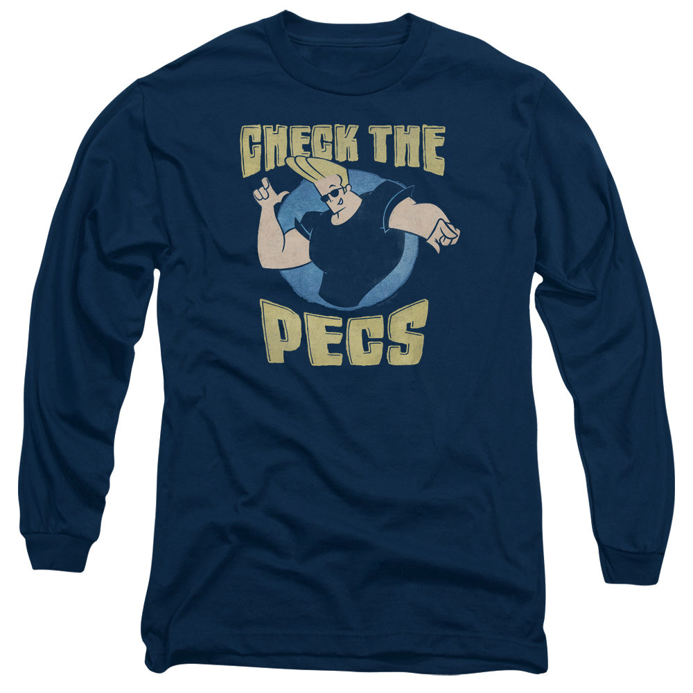 Johnny Bravo Check the Pects Mens Long Sleeve Shirt Navy Blue