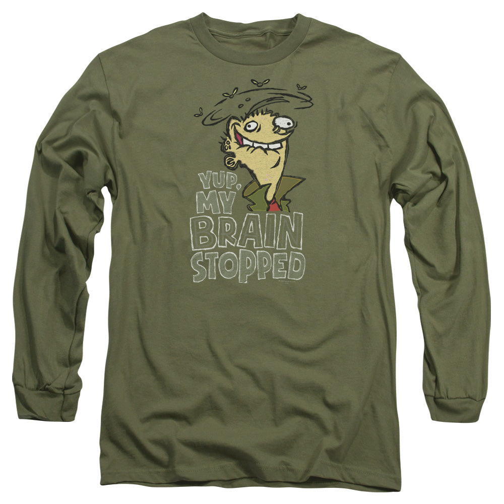 Ed Edd N Eddy Brain Dead Ed Mens Long Sleeve Shirt Military Green Officially Licensed