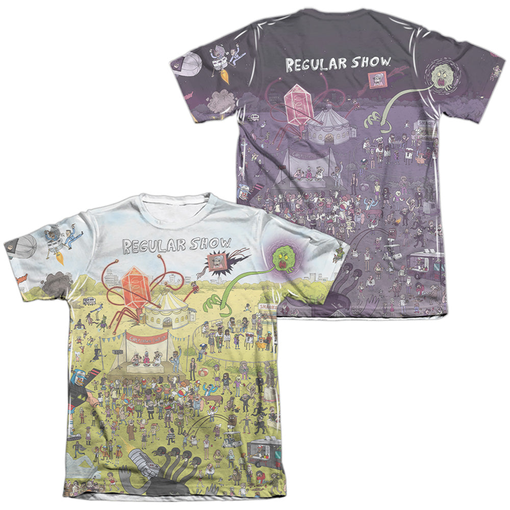 Regular Show Group Shot Front Back Print-Mens Poly Cotton T Shirt-White