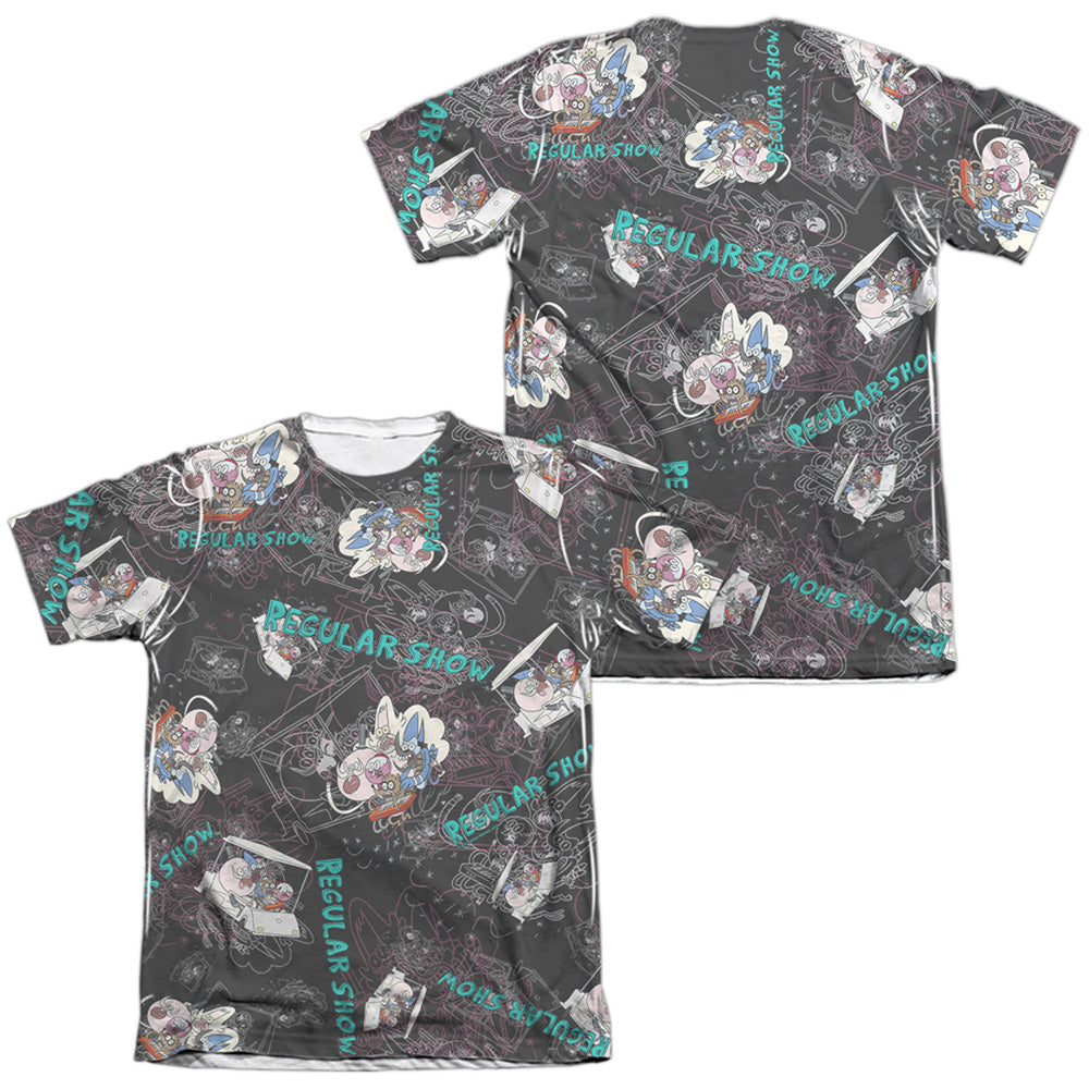 Regular Show Golf Cart Ride Front Back Print-Mens Poly Cotton T Shirt-White