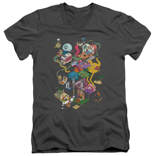Uncle Grandpa Inside the Rv Mens Slim Fit V Neck T Shirt Charcoal
