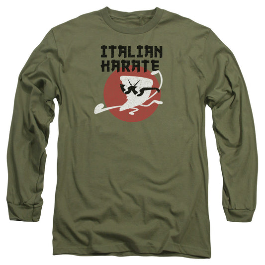 Uncle Grandpa Italian Karate Mens Long Sleeve Shirt Military Green Officially Licensed