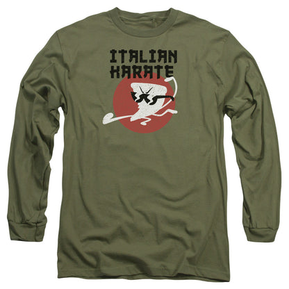 Uncle Grandpa Italian Karate Mens Long Sleeve Shirt Military Green Officially Licensed