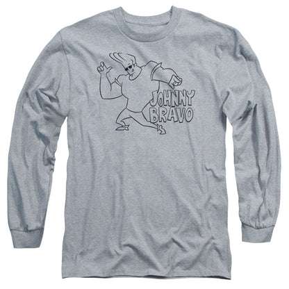 Johnny Bravo Jb Line Art Mens Long Sleeve Shirt Athletic Heather Officially Licensed