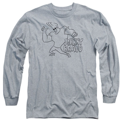 Johnny Bravo Jb Line Art Mens Long Sleeve Shirt Athletic Heather Officially Licensed