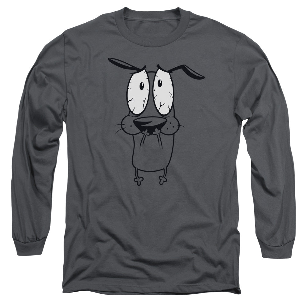 Courage The Cowardly Dog Scared Mens Long Sleeve Shirt Charcoal Officially Licensed