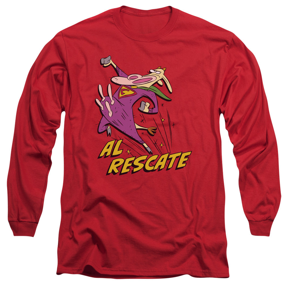 Cow And Chicken Al Rescate Mens Long Sleeve Shirt Red Officially Licensed