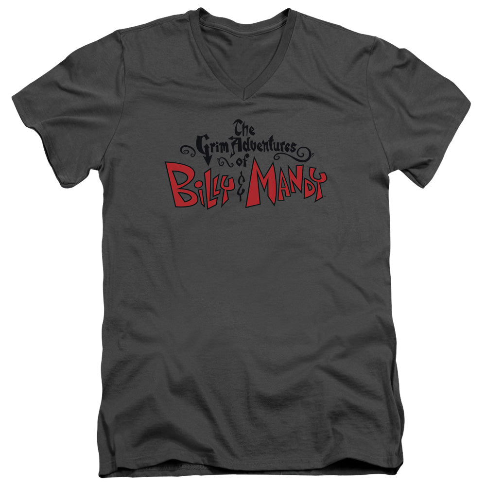 Grim Adventures of Billy and Mandy Grim Logo Mens Slim Fit V Neck T Shirt Charcoal