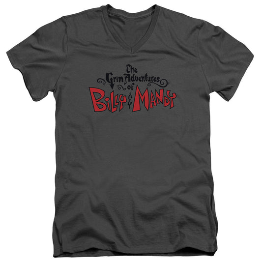 Grim Adventures of Billy and Mandy Grim Logo Mens Slim Fit V Neck T Shirt Charcoal