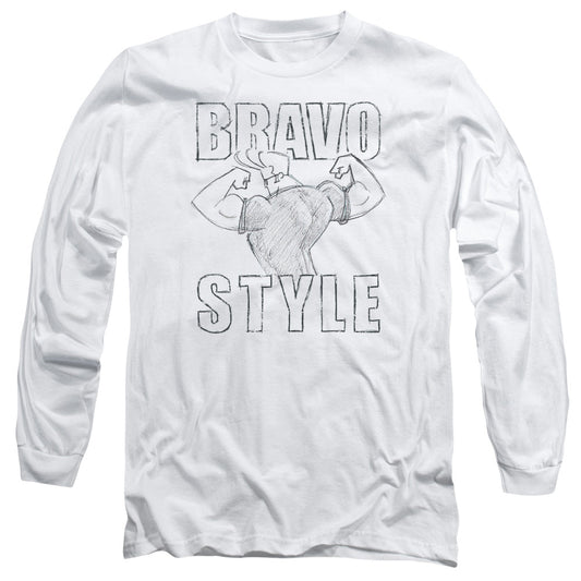 Johnny Bravo Bravo Style Mens Long Sleeve Shirt White Officially Licensed