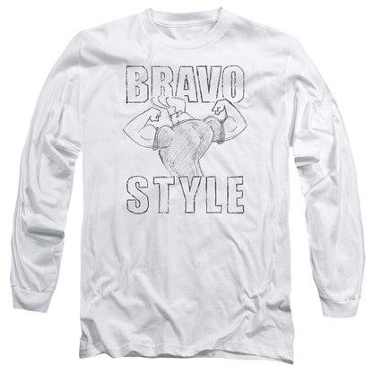 Johnny Bravo Bravo Style Mens Long Sleeve Shirt White Officially Licensed