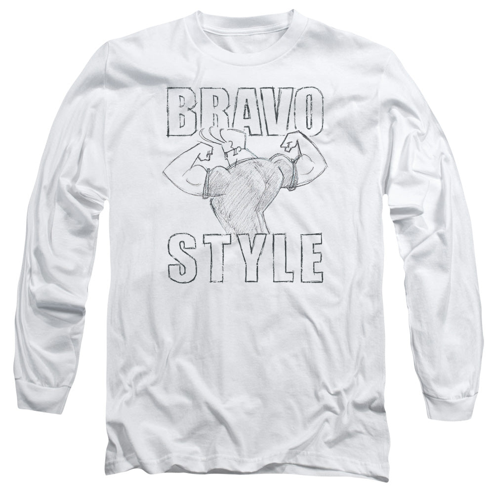 Johnny Bravo Bravo Style Mens Long Sleeve Shirt White