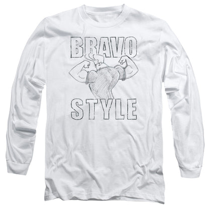 Johnny Bravo Bravo Style Mens Long Sleeve Shirt White Officially Licensed
