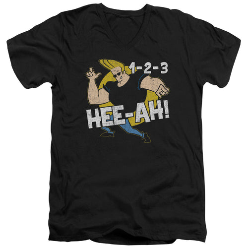 Johnny Bravo 123 Mens Slim Fit V Neck T Shirt Black