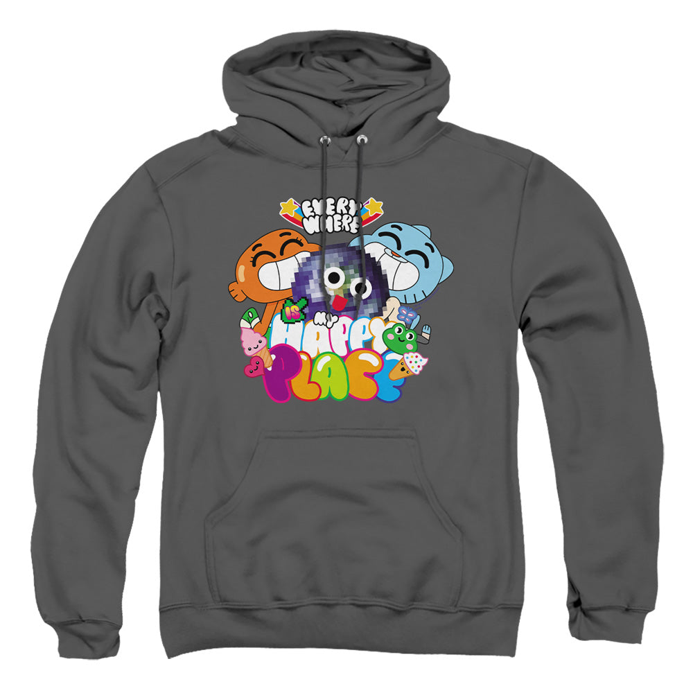 Amazing World Of Gumball Happy Place Mens Hoodie Charcoal