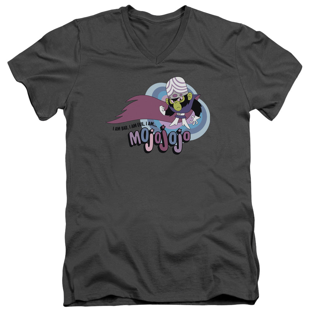 Powerpuff Girls I Am Bad I Am Evil Mens Slim Fit V Neck T Shirt Charcoal