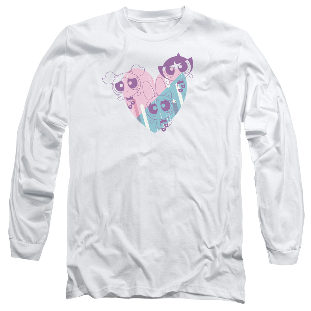 Powerpuff Girls Powerpuff Heart Mens Long Sleeve Shirt White