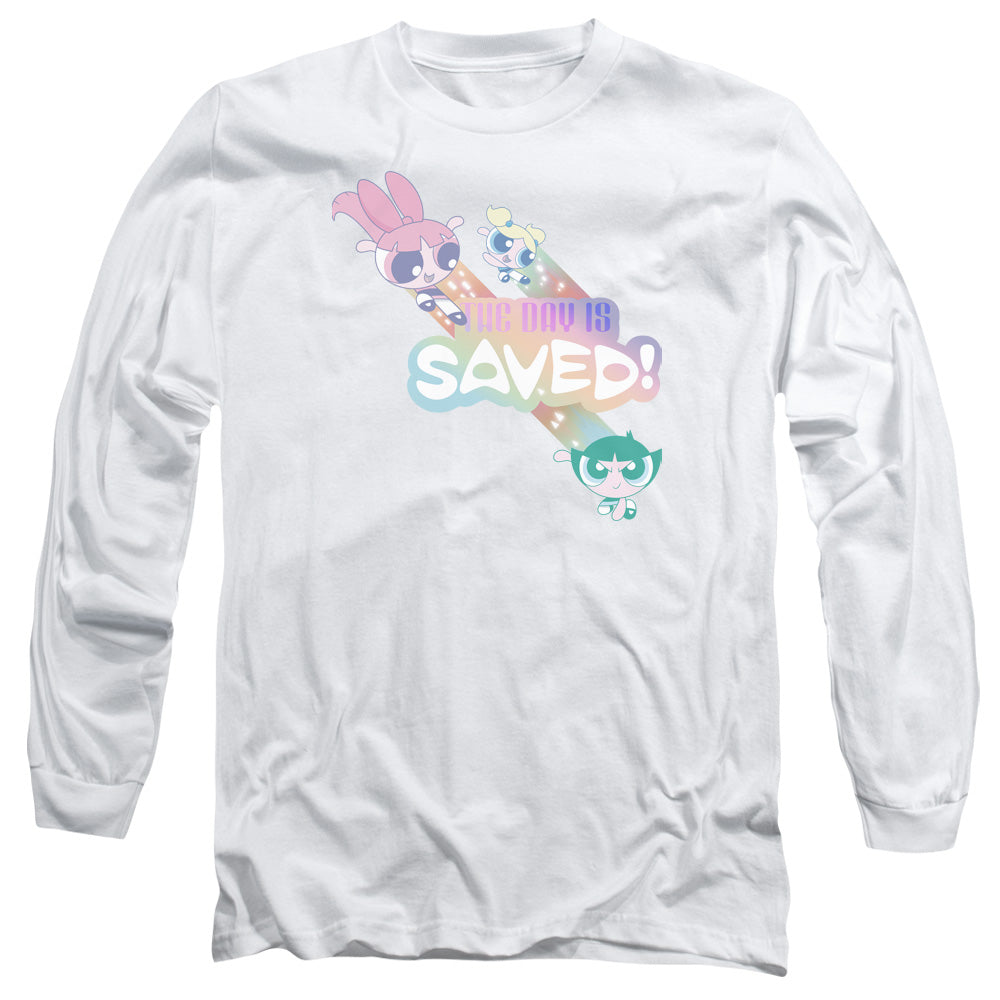 Powerpuff Girls The Day Is Saved Mens Long Sleeve Shirt White