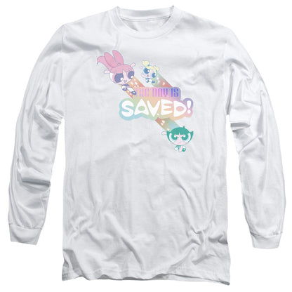 Powerpuff Girls The Day Is Saved Mens Long Sleeve Shirt White