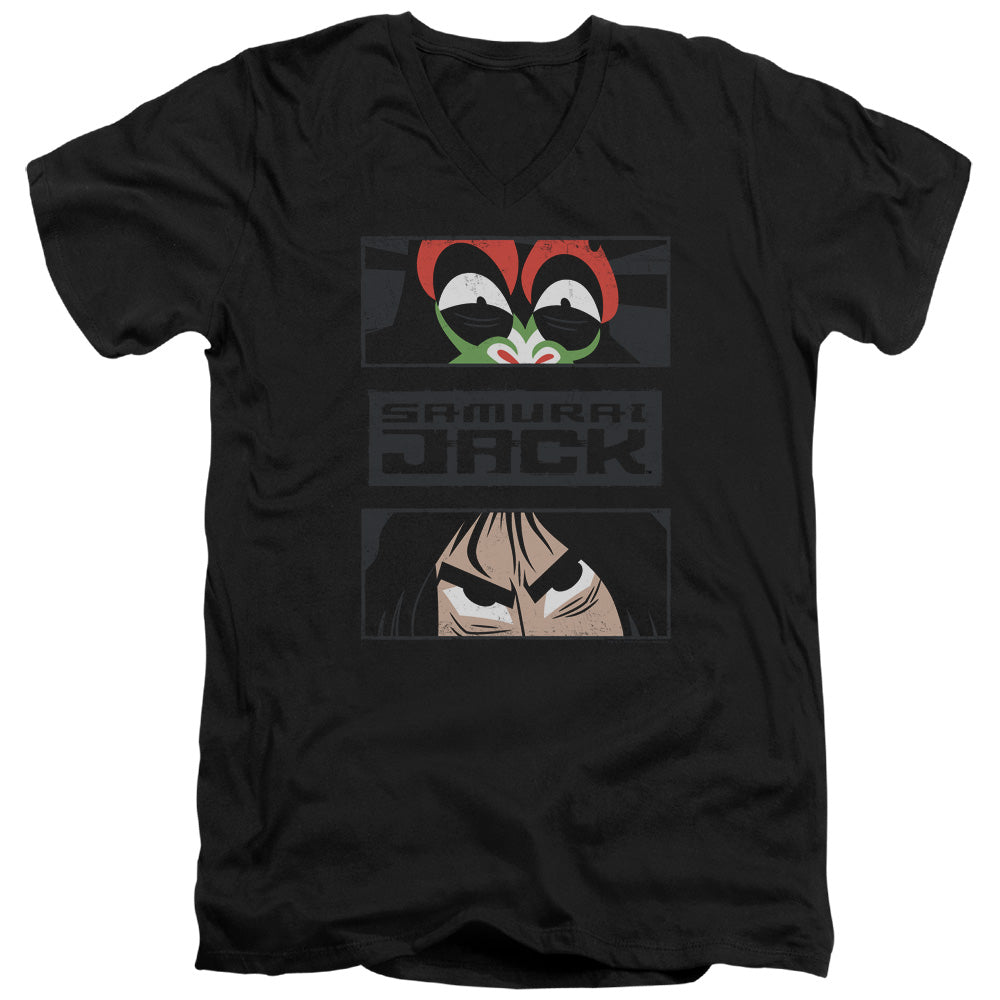 Samurai Jack Stare Down Mens Slim Fit V Neck T Shirt Black