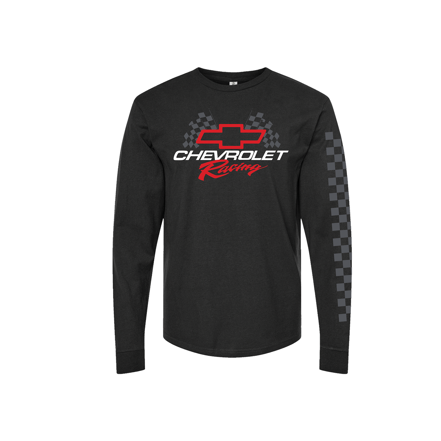 Chevy Racing "Checkered Flags" Mens Long Sleeve T Shirt Black