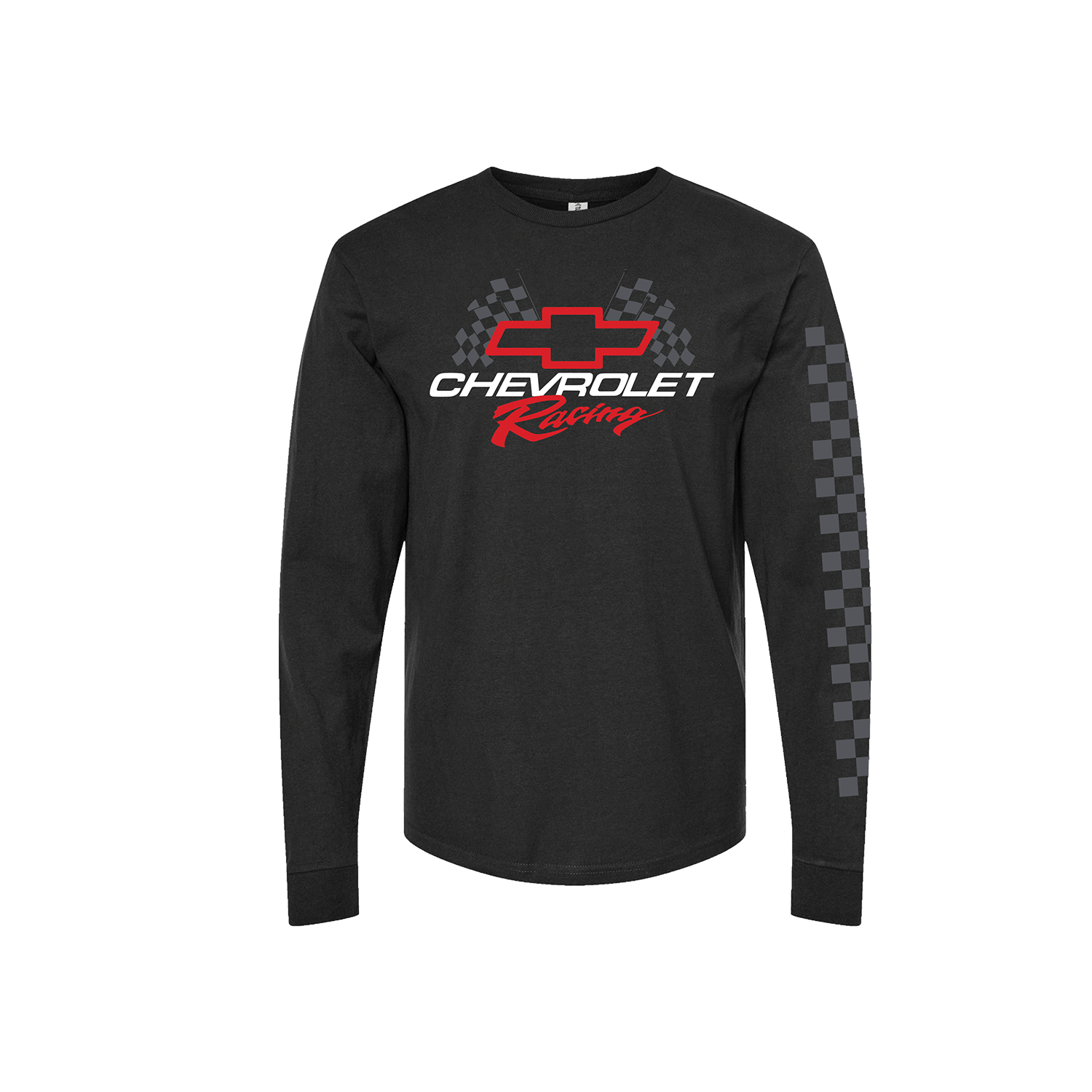 Chevy Racing "Checkered Flags" Mens Long Sleeve T Shirt Black
