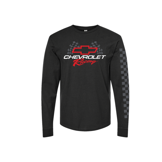 Chevy Racing "Checkered Flags" Mens Long Sleeve T Shirt Black