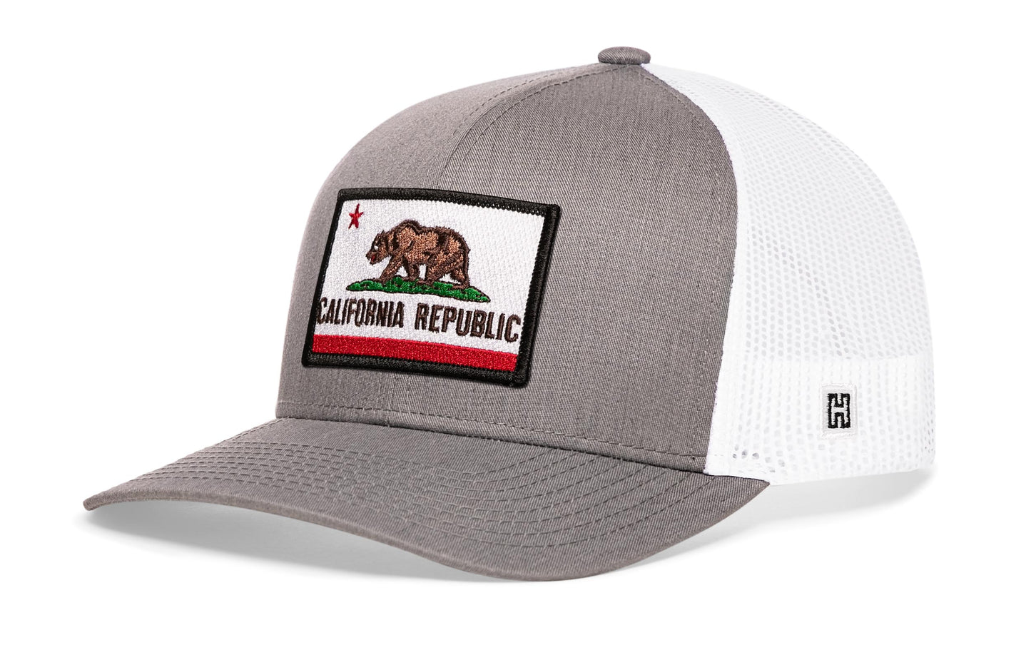 California Flag Trucker Haka Hat Gray-White CA Snapback