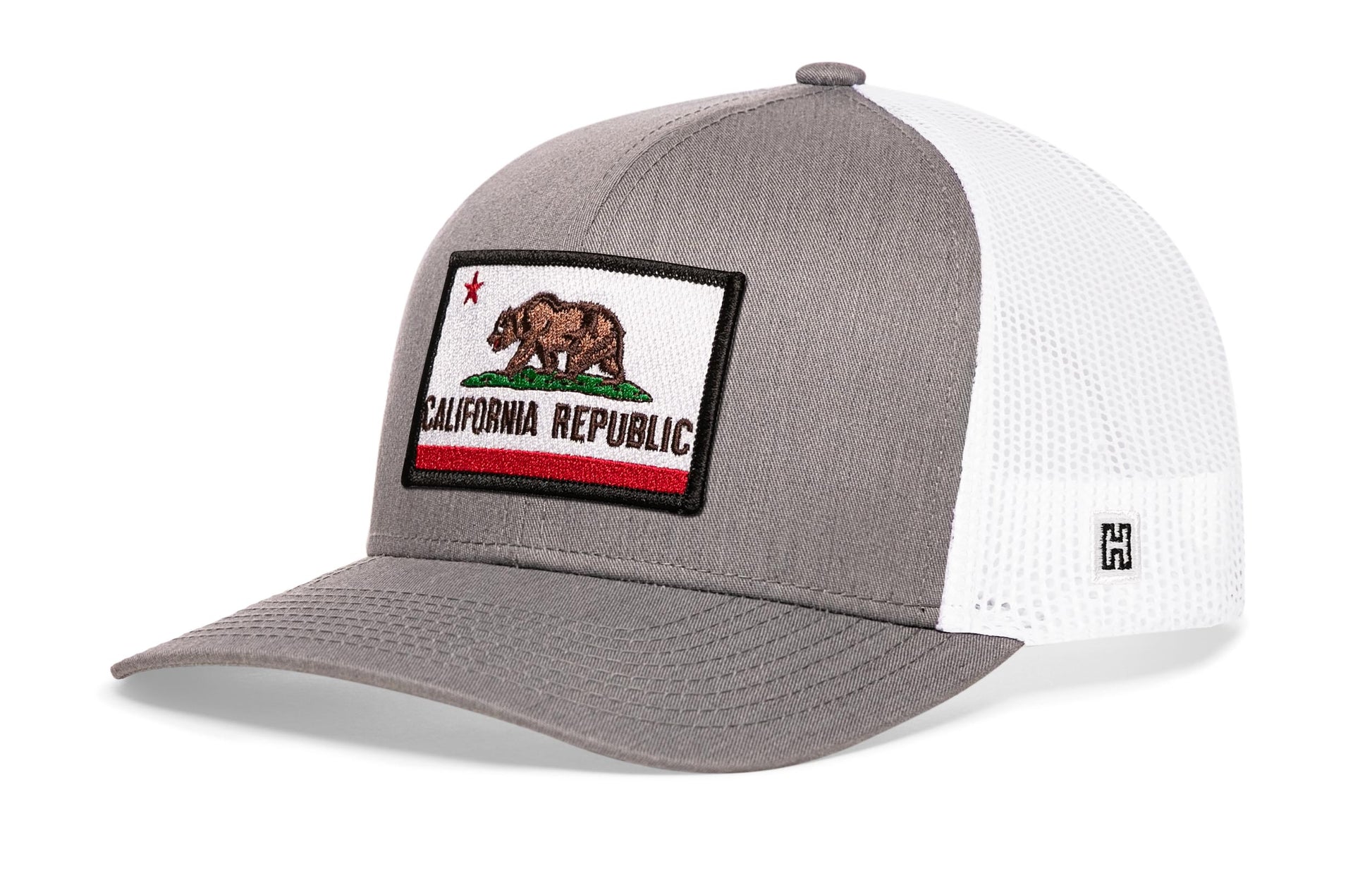 California Flag Trucker Haka Hat Gray-White CA Snapback