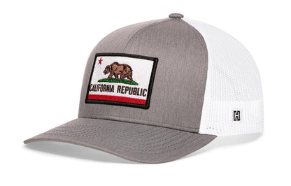 California Flag Trucker Haka Hat Gray-White CA Snapback